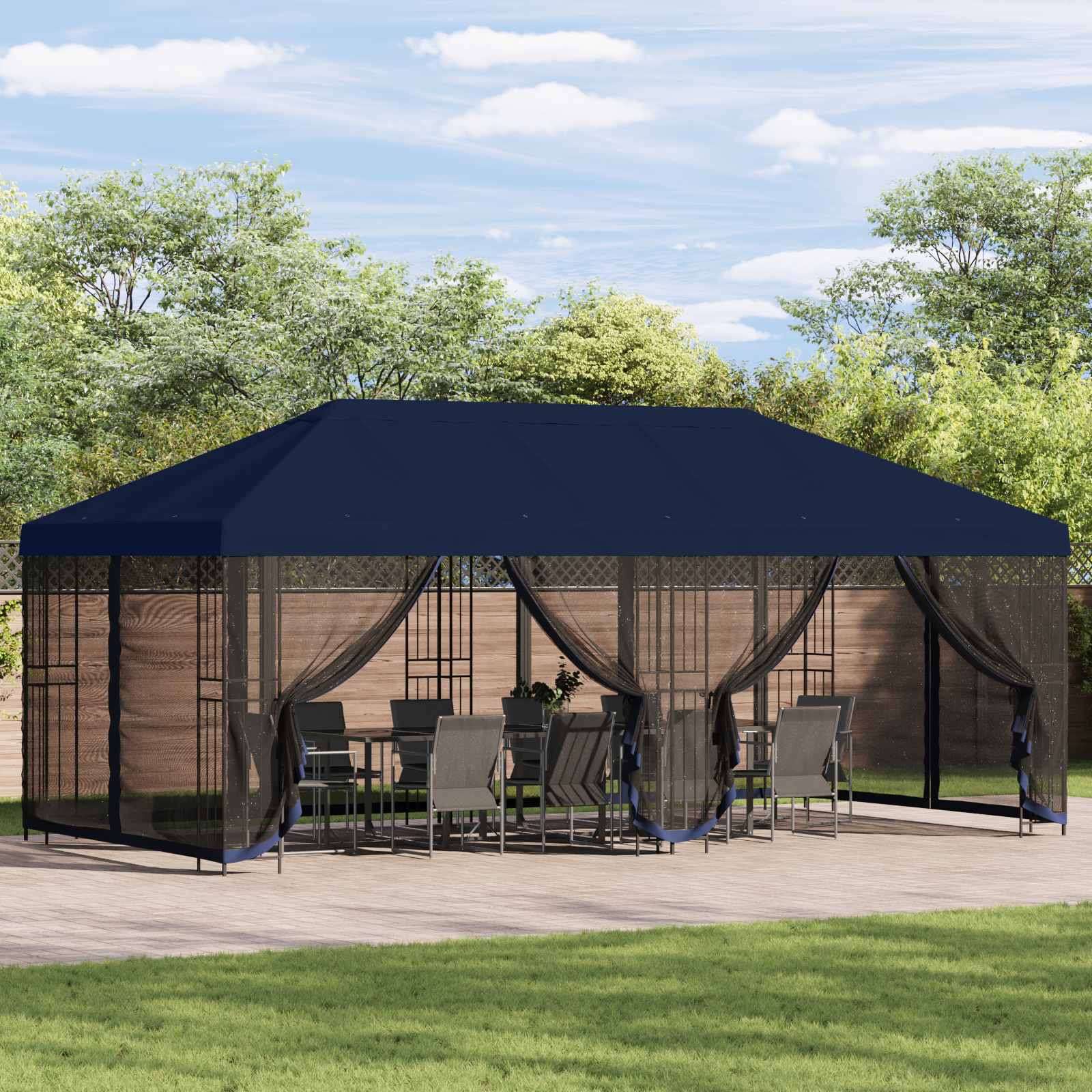 vidaXL Paviljonki sivuseinillä 6 x 3 m Sininen