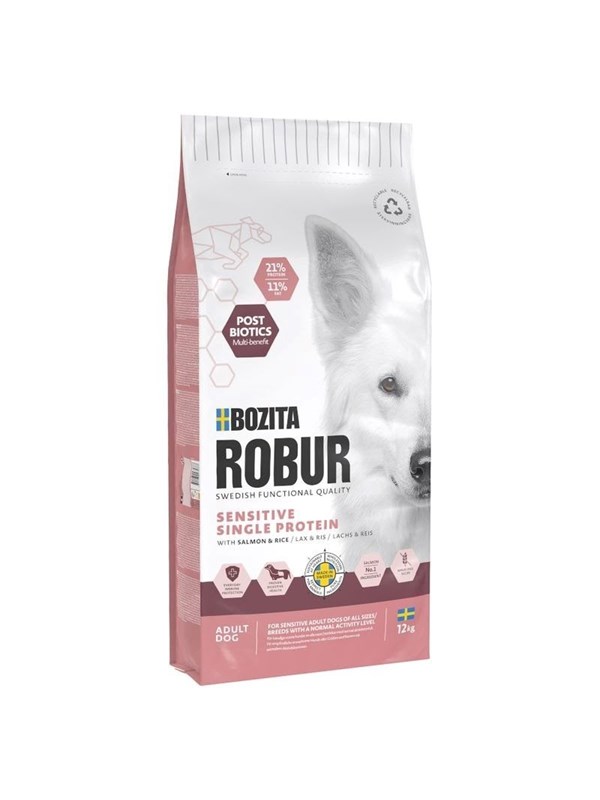 BOZITA Robur Aikuinen Herkkä Single Protein Lohi Mono - kuiva koiranruoka - 12kg